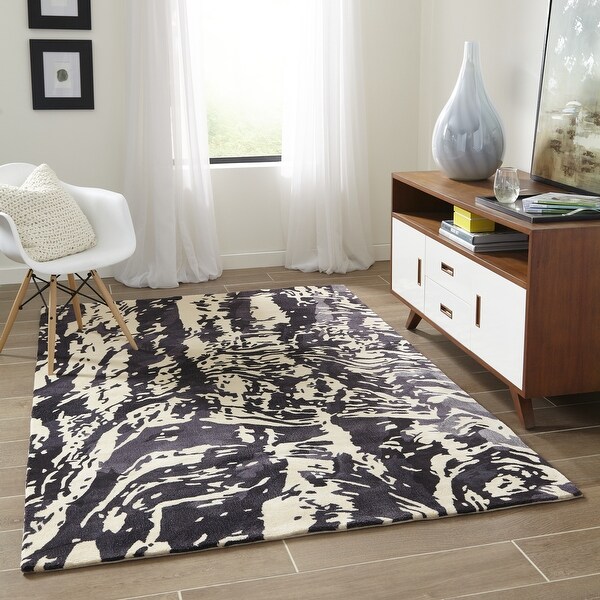 Momeni New Wave Charcoal Hand-Tufted and Hand-Carved Wool Runner Rug - 2'6" x 8' Runner