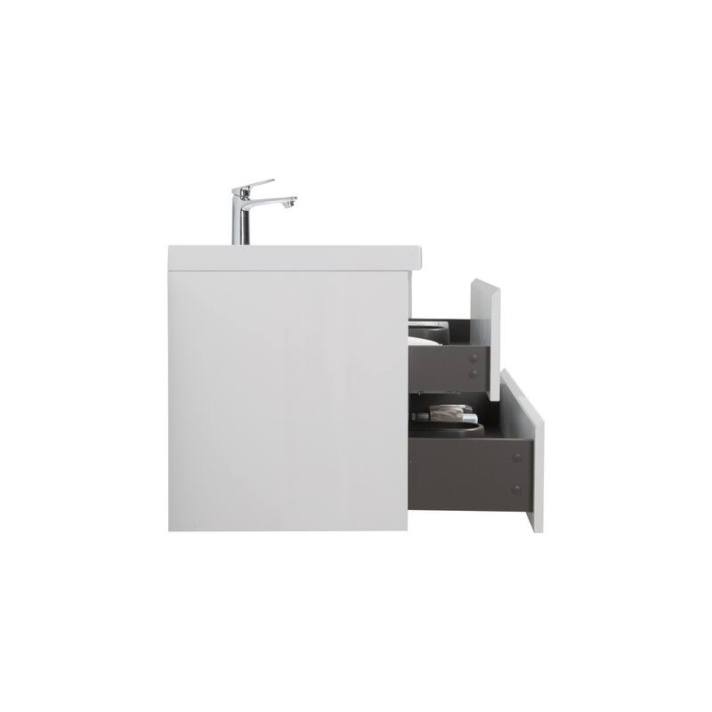 36" Modern Wall-Mounted Floating Bathroom Vanity with Sink, Drawers