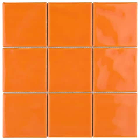 SomerTile Twist Square Orange Sunset 11.75" x 11.75" Ceramic Mosaic