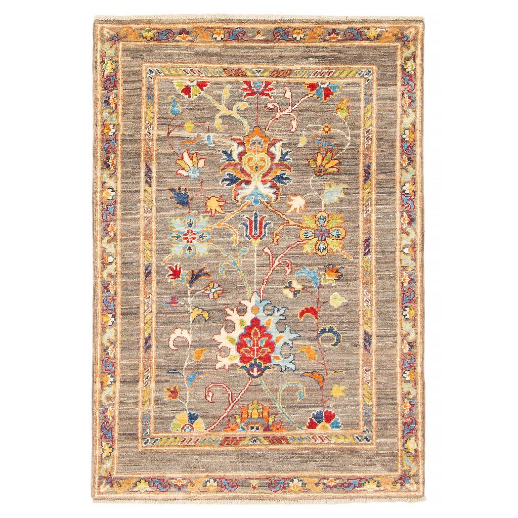 ECARPETGALLERY Hand-knotted Uzbek Ghazni Grey Wool Rug - 2'9 x 4'0