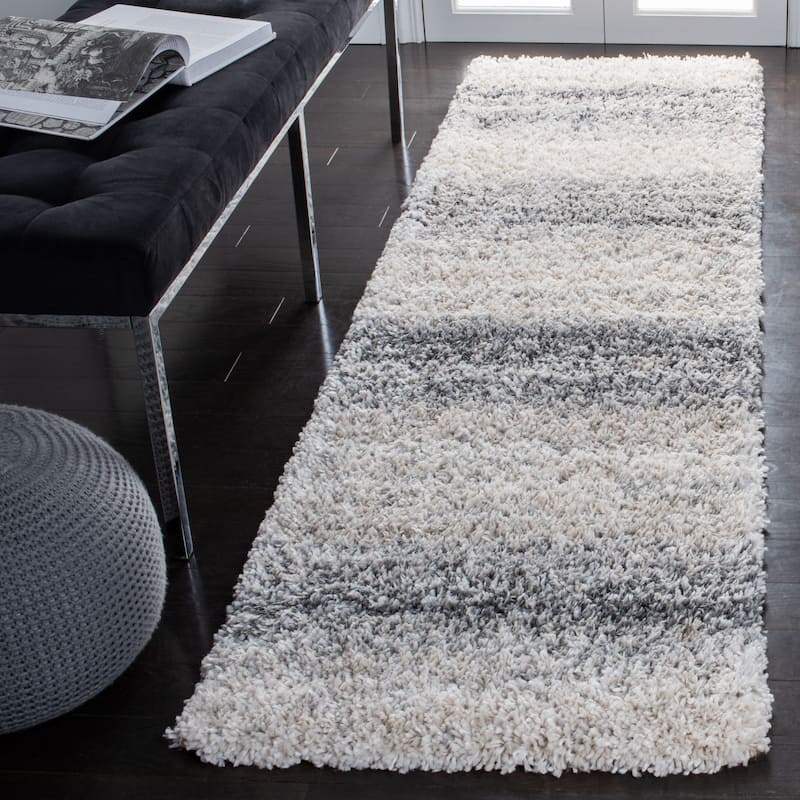 SAFAVIEH Fontana Shag Alazne Modern Ombre 2-inch Thick Rug - 2'3" x 10' Runner - Ivory/Grey
