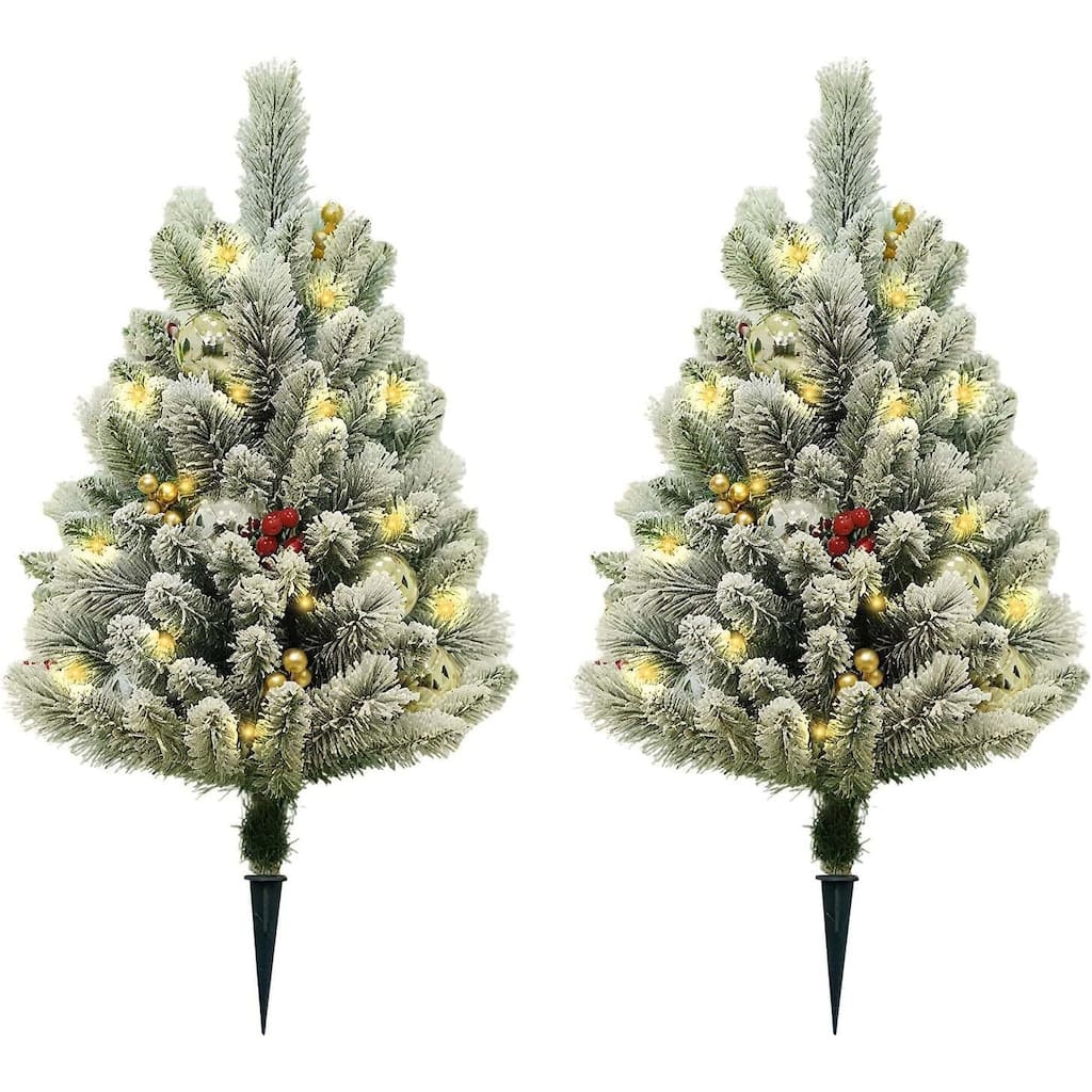 2Pcs Artificial Fir Christmas trees,with LED lights and Red Berries