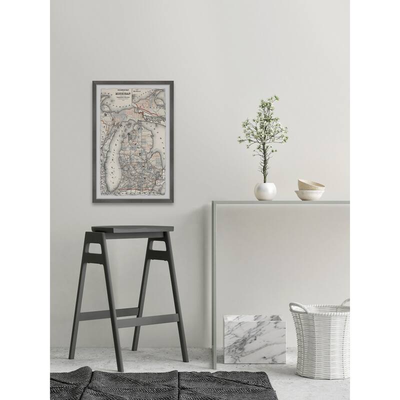'Railroad Map of Michigan' Framed Painting Print