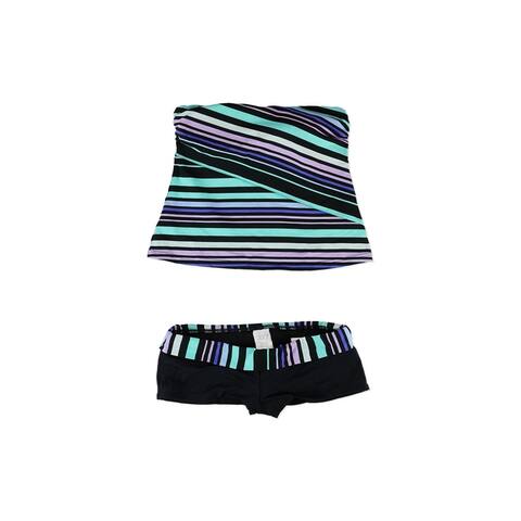 Jag Womens Striped Shorty Shorts 2 Piece Bandeau, Multicoloured, Small