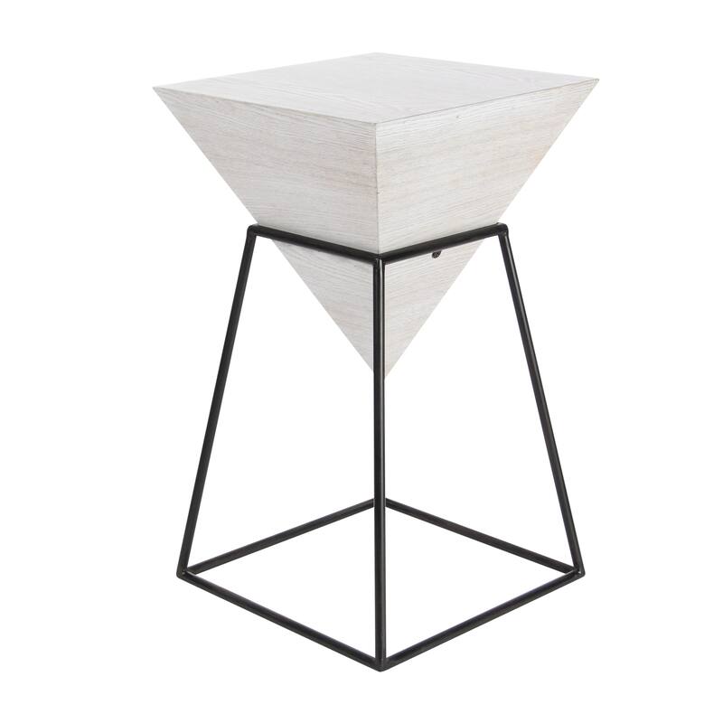 Minimalist Wood Inverted Pyramid Geometric Accent Table with Metal Stand - White or Black
