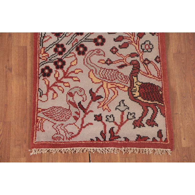 Animal Pictorial Ziegler Runner Rug Hand-Knotted Beige Wool Carpet - 2'6"x 8'1"