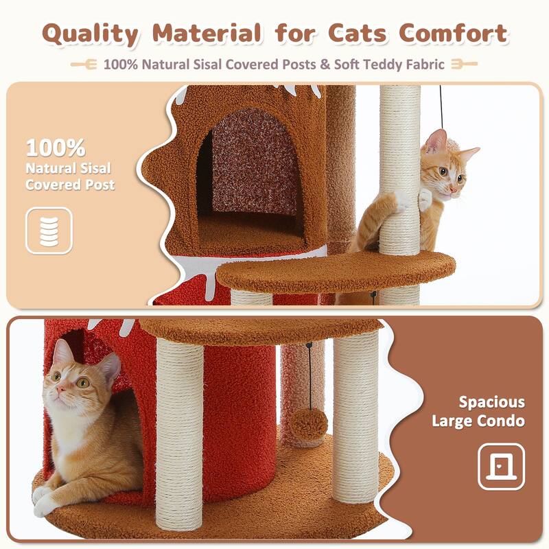 43" Cat Tree Cat Tower for Indoor Large Cats, Cat Bed House with 3 Large Condos and Sisal Scratching Posts for Kittens