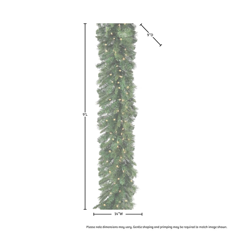 Pre-lit New Zealand Pine Garland 14"X9'150l 320t - Natural Green - 9'L x 14"W