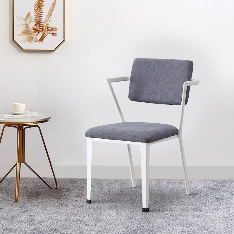 White/Gray Fabric Upholstered Metal Frame Dining Chair, Set of 2, Sturdy Dining Chair for Dining Rooms - 20.5