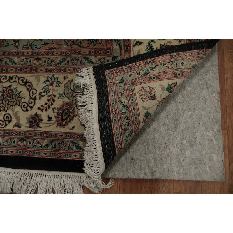 Hand Knotted Oriental 100% Wool Carpet Traditional Floral Black Tabriz Area Rug - 10' 5'' X 7' 10''