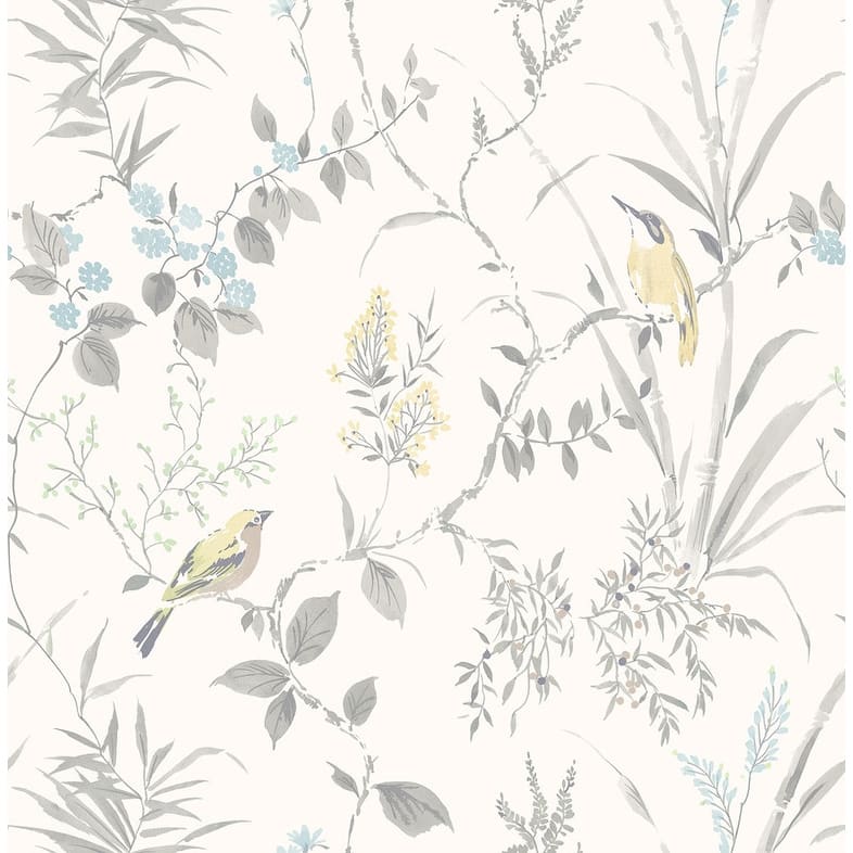 Brewster Chesapeake Imperial Garden Light Grey Botanical Wallpaper - 20.5in x 396in x 0.025in
