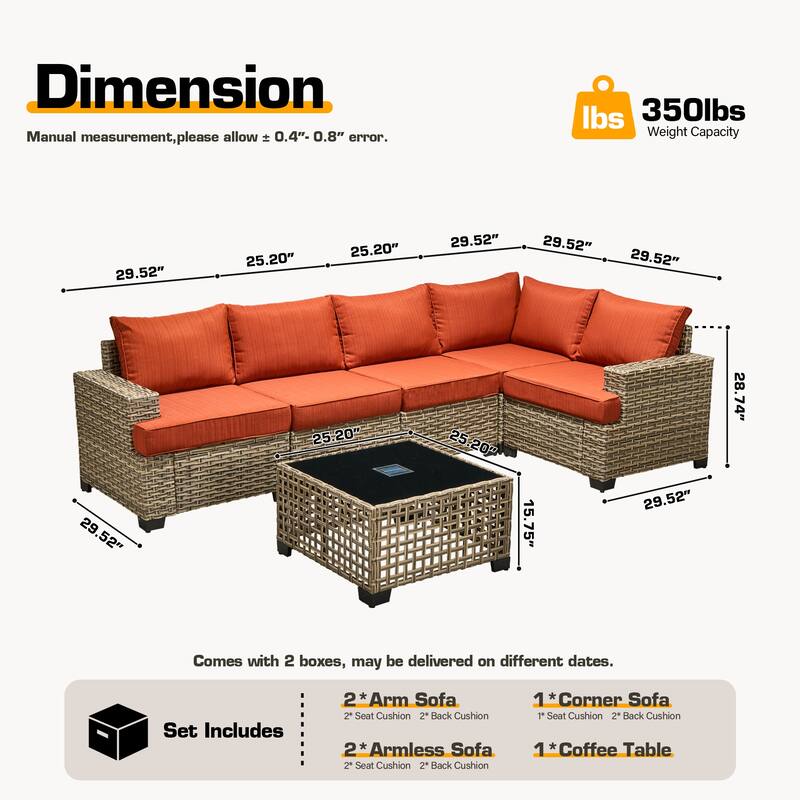 HOOOWOOO 6-piece Patio Furniture Conversation Set with Coffee Table