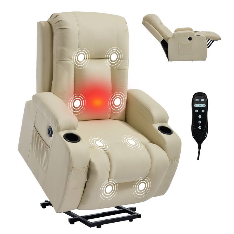 PU Infinite Position Power Lift Recliner with Massage, Heat & USB Charging - 350 LB Capacity