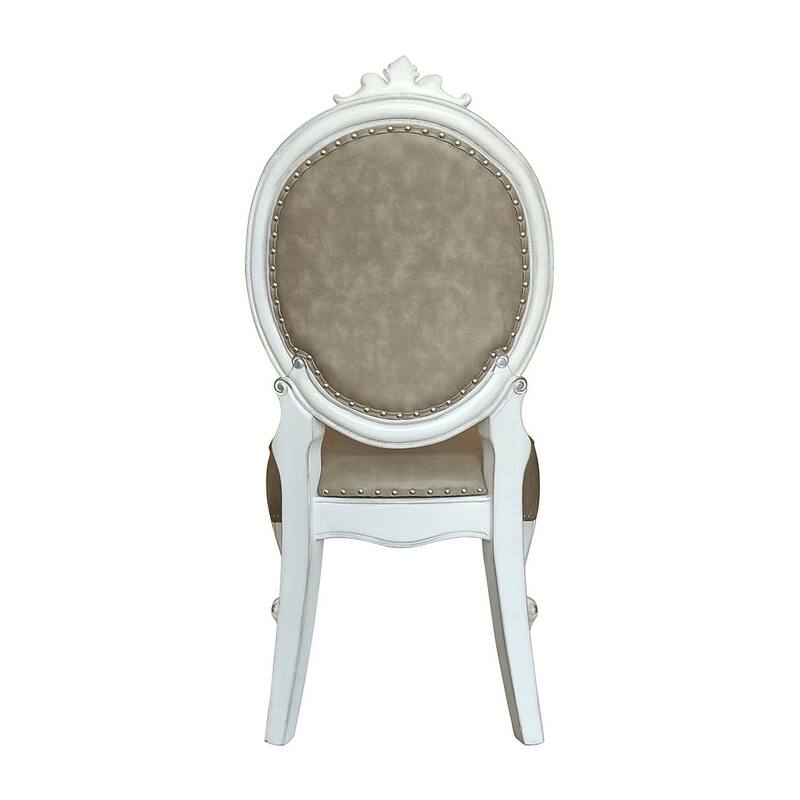 HomeRoots Set of Two Gray and White Upholstered Faux Leather And Solid Wood King Louis Back Dining Side Chairs