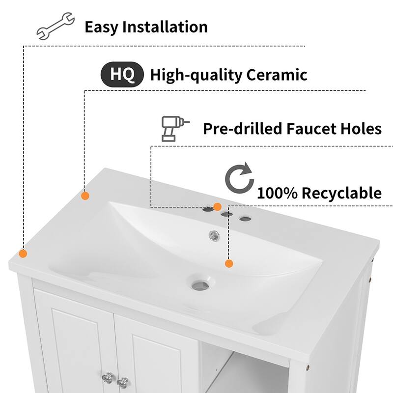 30" Bathroom Vanity with Sink Storage Cabinet and Drawers