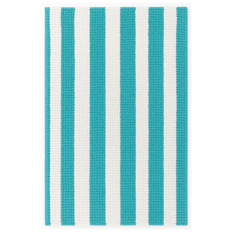 24"x16" - Light Blue White Stripe Large Soft Cozy Plush Chenille Bath Mat Bathroom Rug