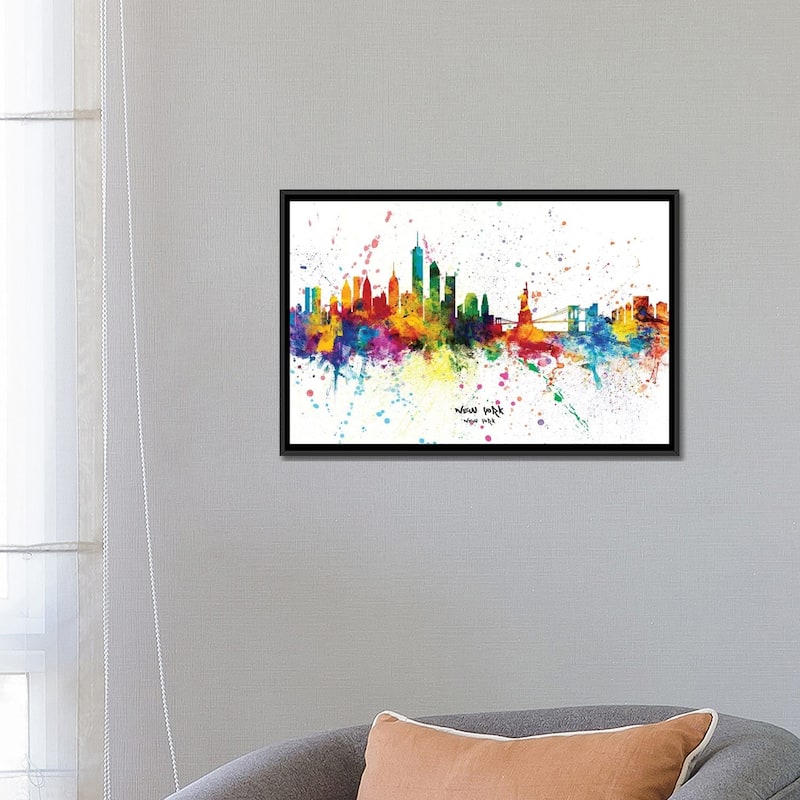 iCanvas "New York Skyline Splash" by Michael Tompsett Framed Canvas Print