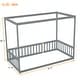 preview thumbnail 18 of 28, Twin Size Pine Wood Canopy Frame Floor Bed with Guardrails