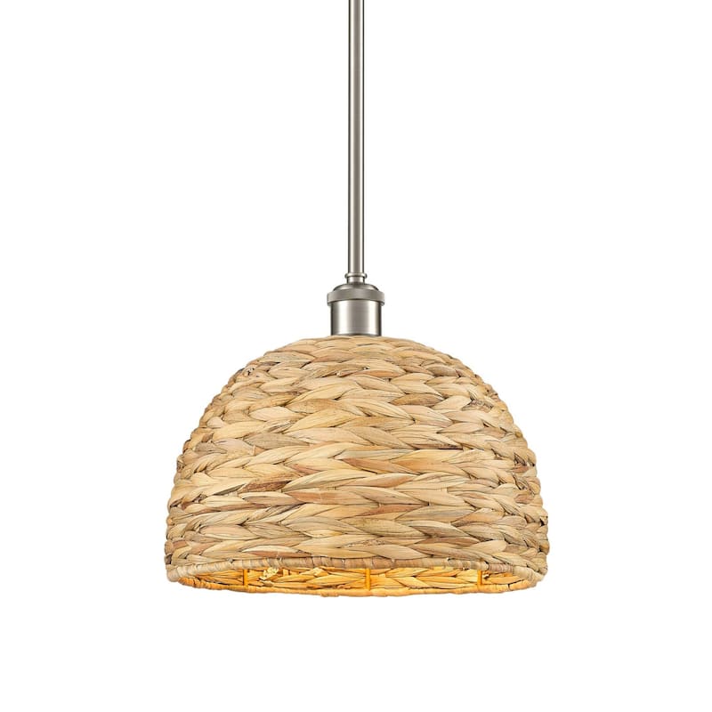 Innovations Lighting 516-1S-11-12 Woven Rattan Pendant Woven Rattan - Satin Nickel / Natural