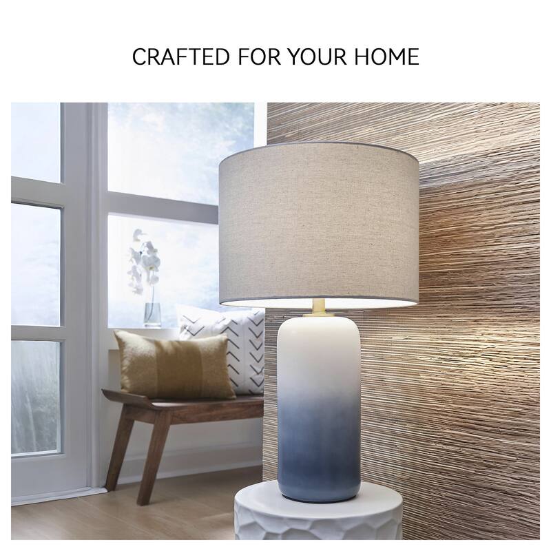 Ashley Furniture Lemrich White & Teal Ceramic Table Lamp - 15"W x 15"D x 26"H