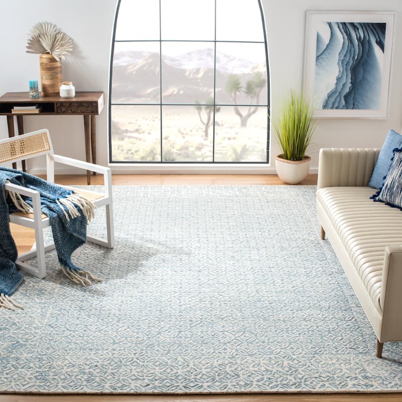 SAFAVIEH Handmade Abstract Lubomira Modern Wool Rug - 9' x 12' - Blue/Ivory