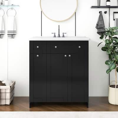 Black Bathroom Vanity with Ceramic Sink Combo, Abundant Storage Cabinet - 2 Soft-close Doors and Double-tier Deep Drawer
