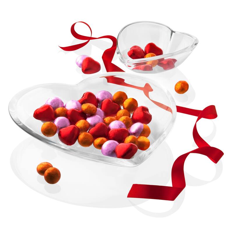 Glass Small Oval Bowls-Set of 6- Heart Shaped-5.75" Length x 5.5"Width