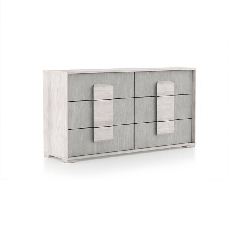 Nomi Wide Dresser, 6 Drawers and Melamine Top, Stone Gray Front