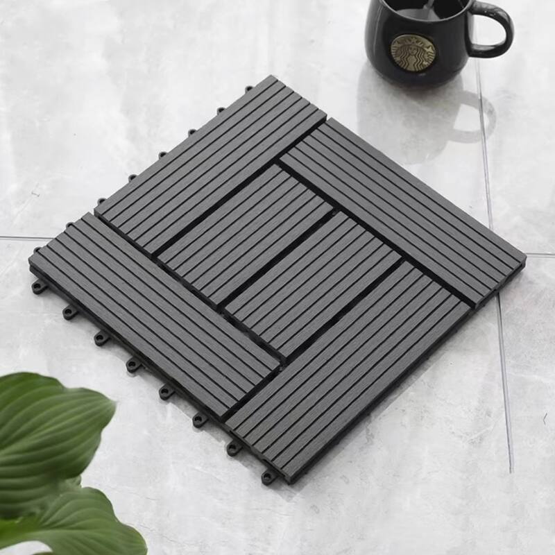 Wood Plastic Composite Deck Tiles Set of 20pcs, Composite Decking Resist Rust, Patio Flooring Outdoor Waterproof,12x12in - DARK GREY