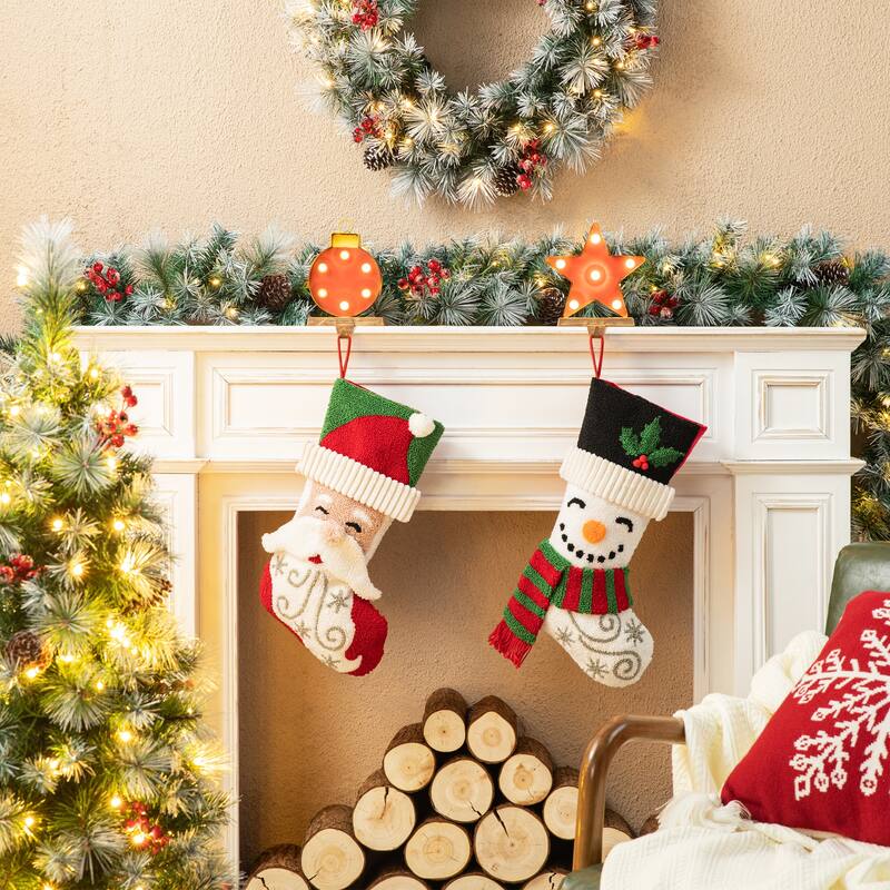 Glitzhome 20.5"L Santa Snowman Nutcracker Hooked Christmas Stocking