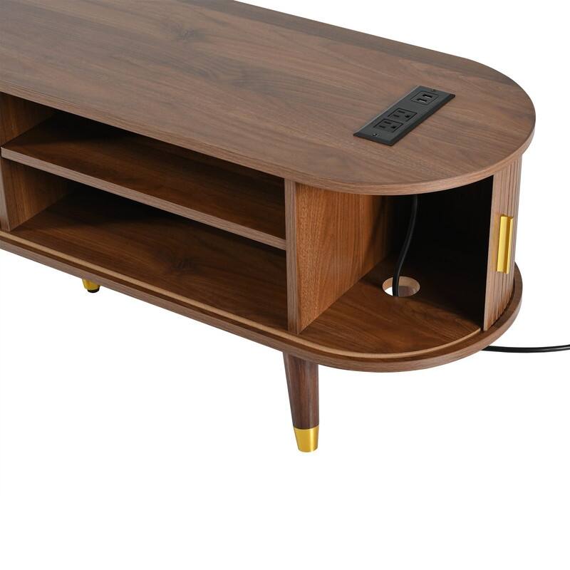 Mid-Century Modern Fluted TV Stand with Charging Station and Ample Storage for TVs Up to 80"