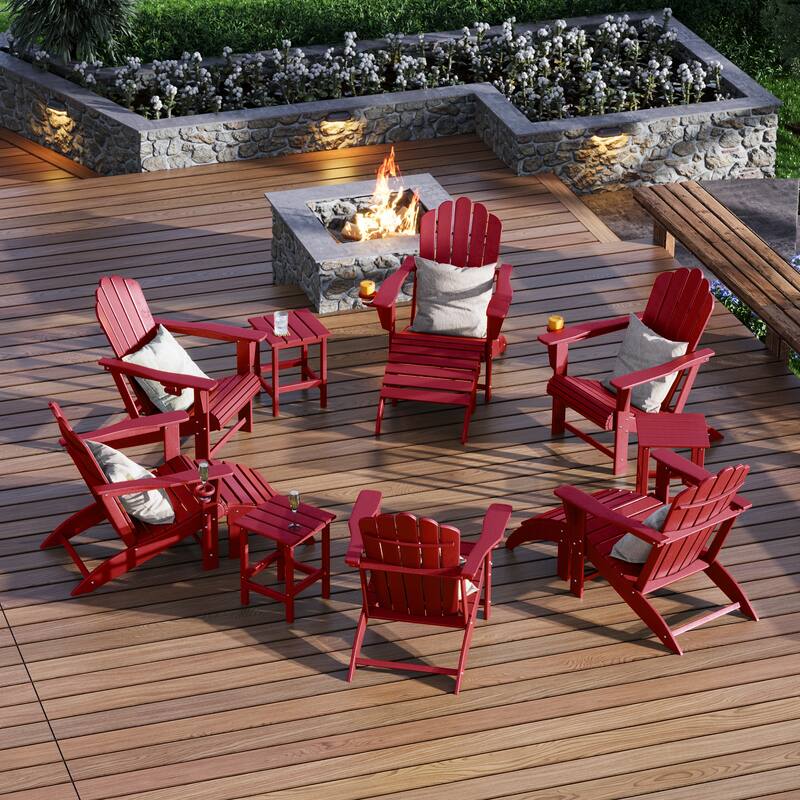 Aderson Outdoor Poly Adirondack Chair With Ottoman And Side Table 12-Piece Set