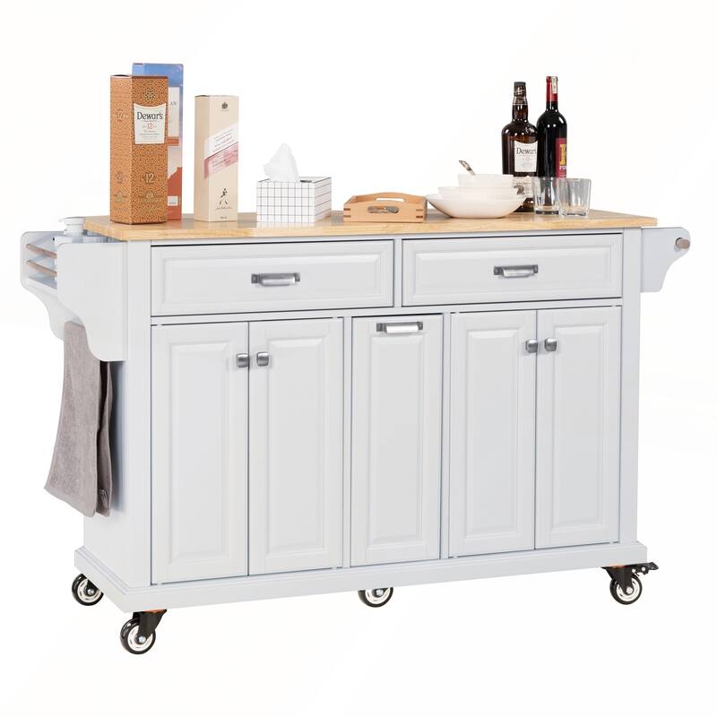 Kitchen Island with Rubber wood Countertop
