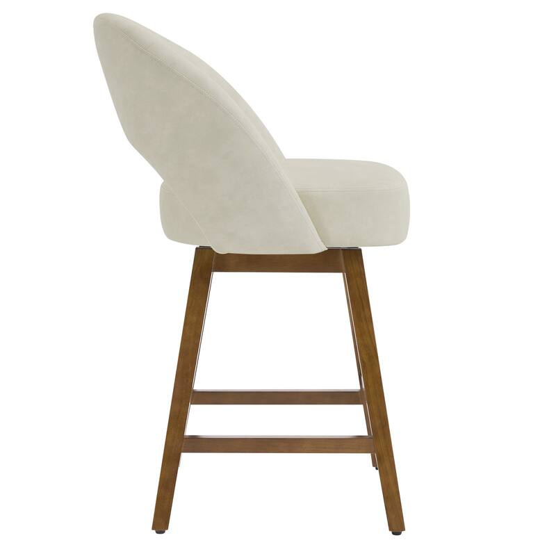 Upholstered Swivel Counter Height Bar Stools with Cutout Back and Solid Wood Frame - 38.2"H x 22.1"W x 23.6"D