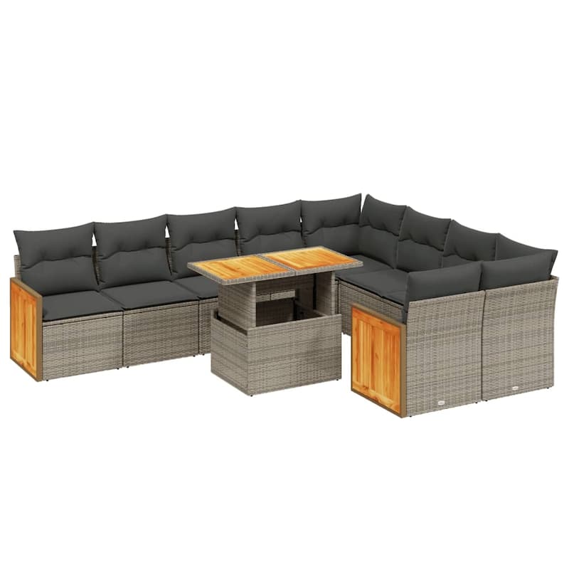vidaXL Patio Sofa Set with Cushions Outdoor Furniture 10 Piece Poly Rattan