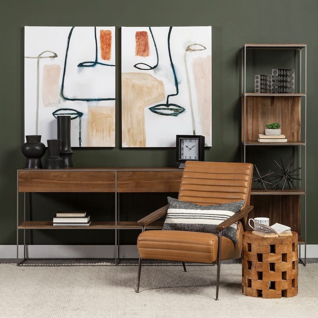 Morris II Medium Brown Solid Wood w/Silver Metal Frame 4-Tier Shelving Unit - 20" W x 15" D x 71" H