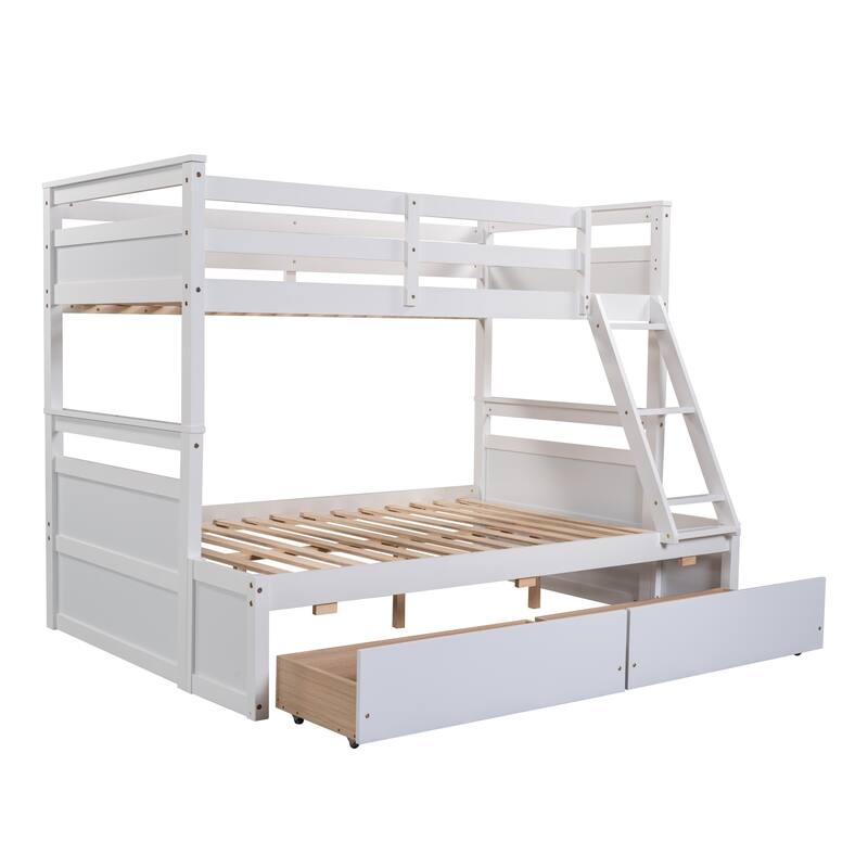 Twin over Full Bunk Bed with Storage Drawers, White - Space-Saving Design for Sleepovers