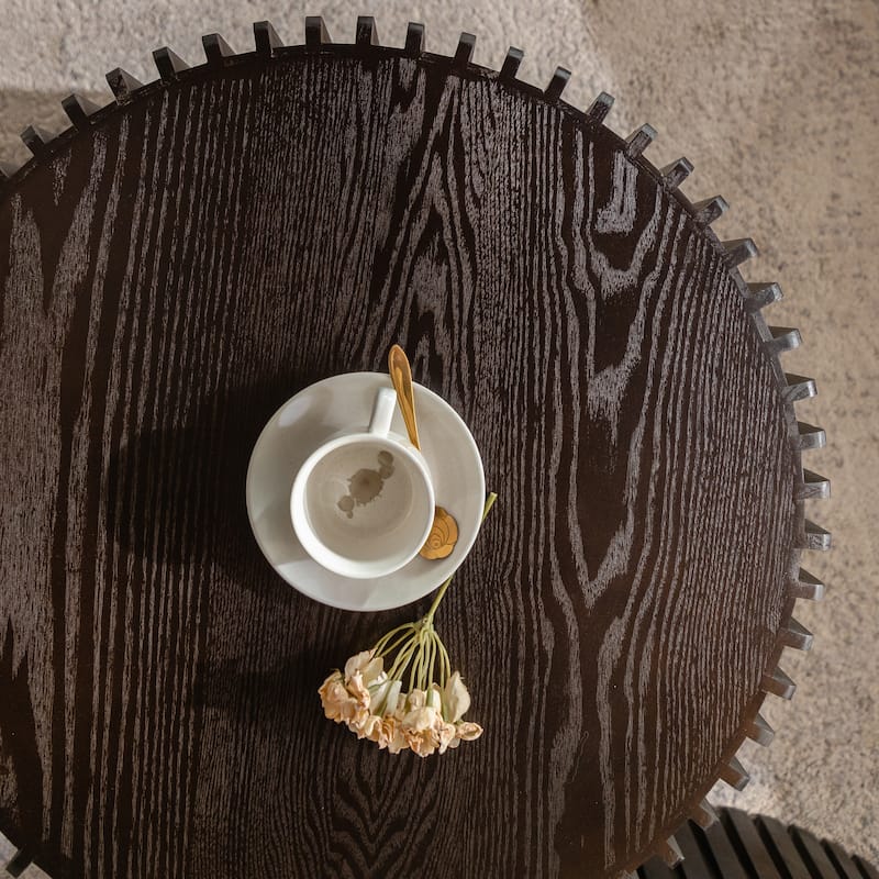 31.5" Solid Wood Coffee Table Set with Nesting Design, 3D Relief Texture