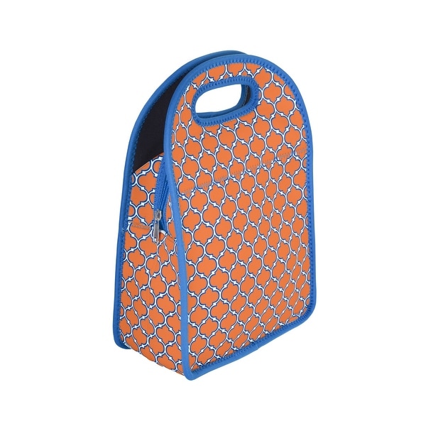 17.5" Orange and Blue Trellis Neoprene Lunch Tote - N/A