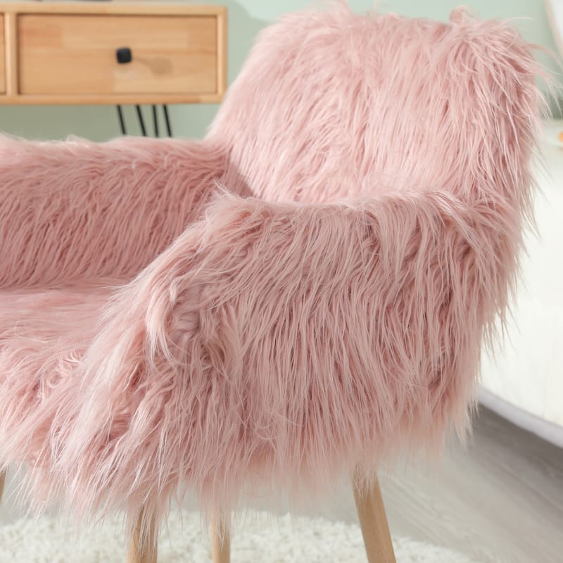 Faux Fur Upholstered Make-up Chair Side Dining Chair with Metal Leg