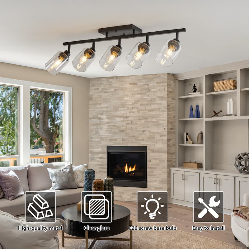 5-Light Track Lighting Kit Black Track Lighting Fixtures Bathroom Wall Sconces Ceiling Mount Kitchen Tracking Lights