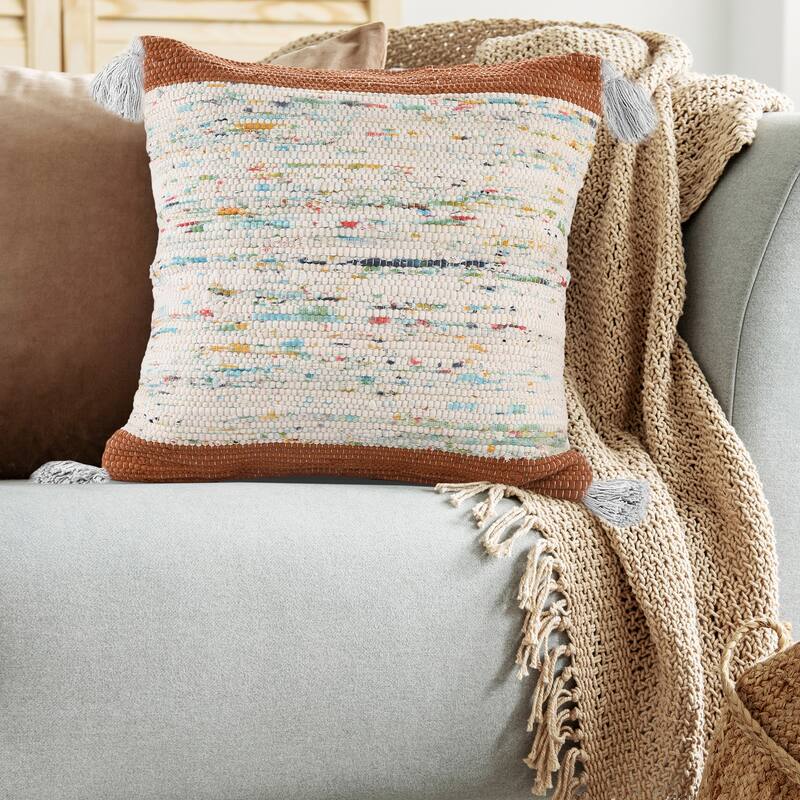 Sevita Handwoven Modern Abstract Cotton Throw Pillow, 20" x 20".