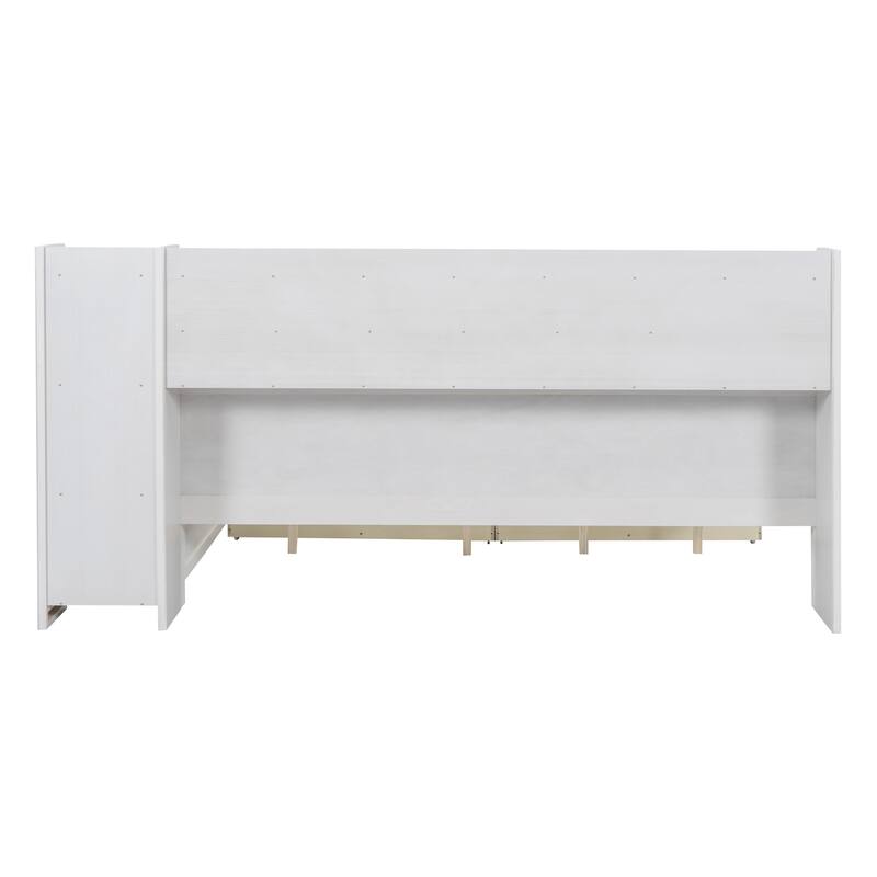 Wooden Daybed with Storage Shelves, Multi-functional Bed with Two Storage Drawers and Study Desk