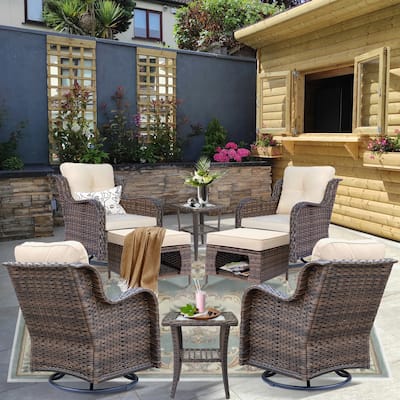 8 Piece Outdoor Wicker Patio Furniture Swivel Chairs and Ottoman Set