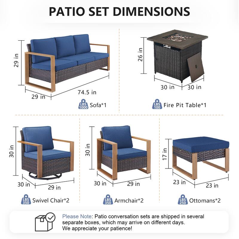 Pocassy Outdoor Fire Pit Conversation Set 3-Seat Sofa Chairs Patio Furniture Set