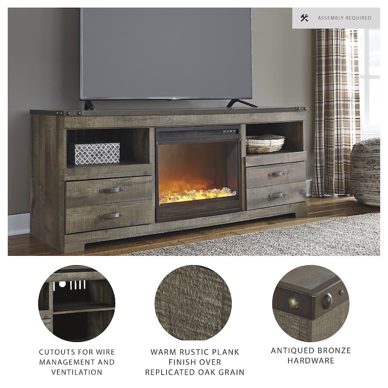 Signature Design by Ashley Trinell Brown 63" TV Stand for TVs up to 72" with Electric Fireplace - 63.5"W x 19.75"D x 26.25"H