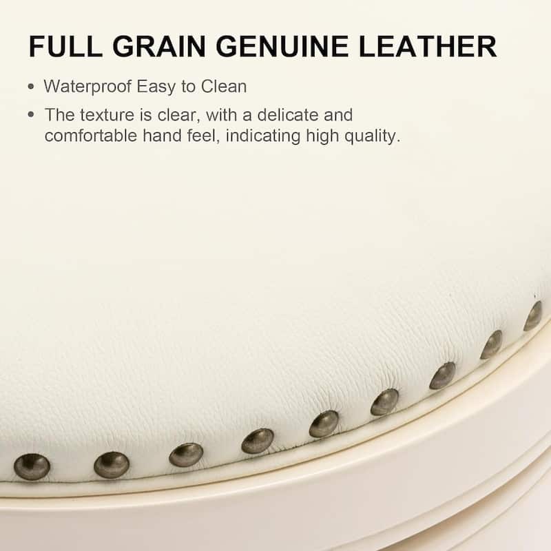 26" Leather Bar Stool with Wooden Frame, White