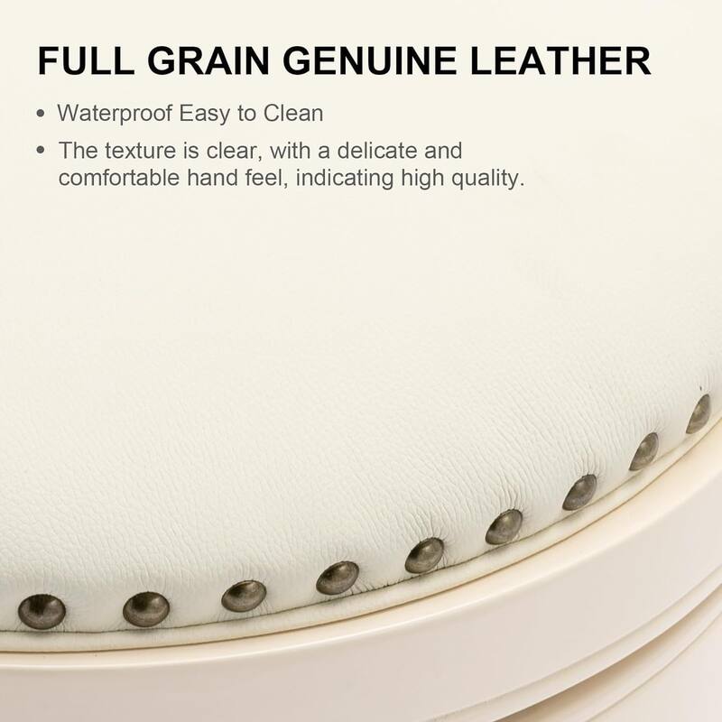 29.5" Leather Bar Stool with Wooden Frame, White