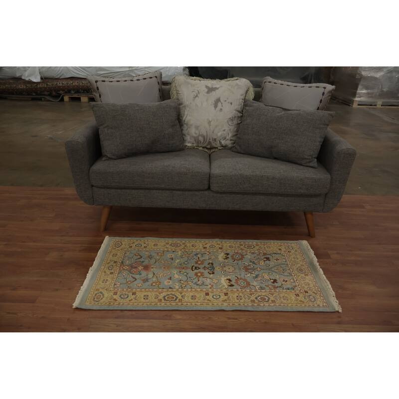 Hand Knotted Oriental 100% Wool Carpet Traditional All-Over Navy Blue & Blues Ziegler Area Rug - 4' 0'' X 2' 0''