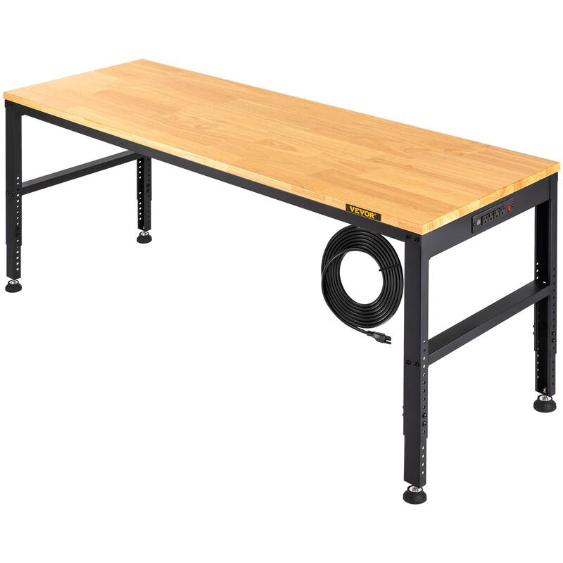 VEVOR Adjustable Height Workbench Work Bench Table w/ Power Outlets - 61''x20''